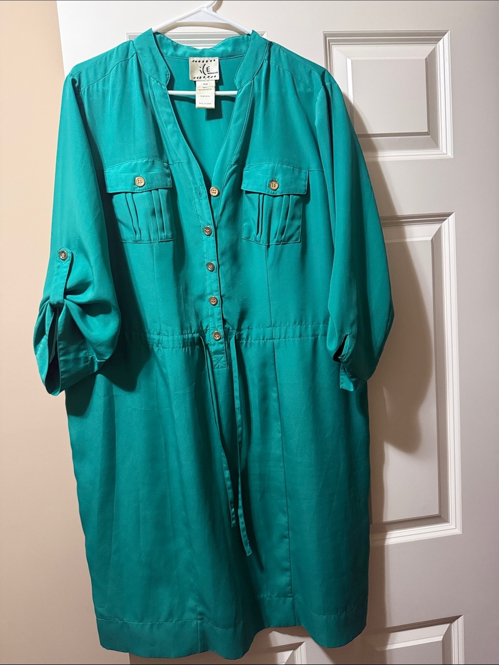 Ice Teal Button-Front Mini Dress